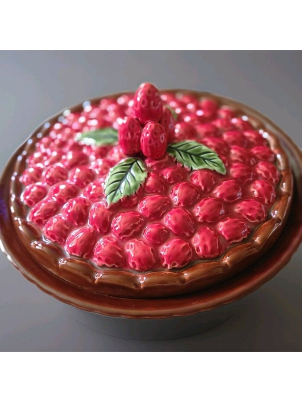 Olfaire 12.5" Ceramic Strawberry Pie Baker Cottagecore Retro Vintage Rustic Farm